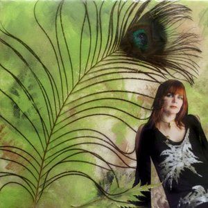 Custom Lime green art, portrait w/ peacock feather. Original art